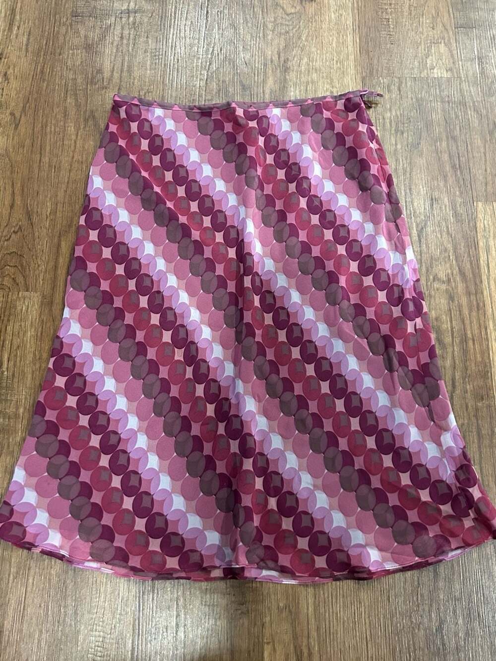 Early 2000s Ann Taylor Pink Geometric Print Silk Midi Skirt